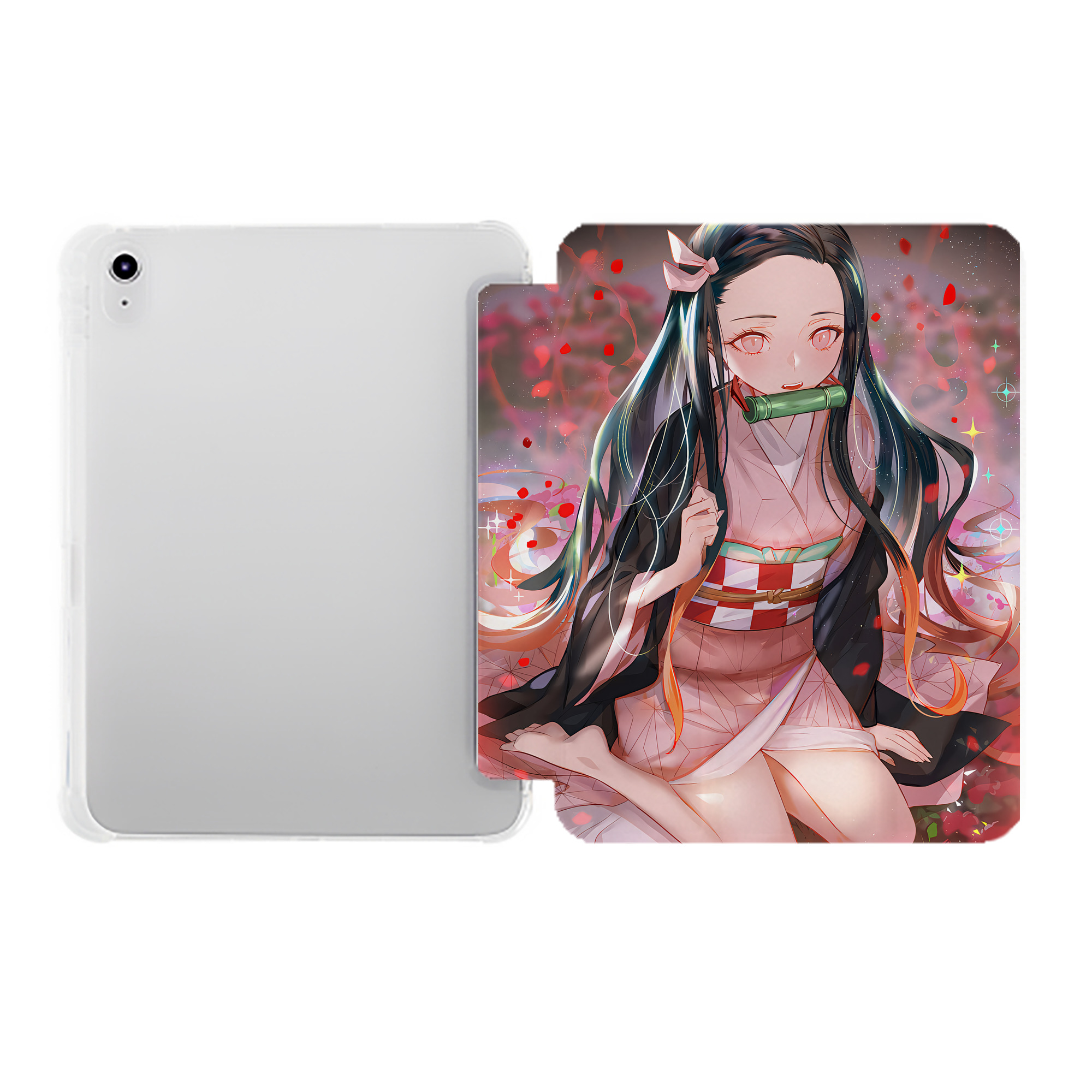 （画像用） 鬼滅の刃（きめつのやいば）竈門 禰󠄀豆子／かまど ねずこ Kamado Nezuko IPad ケース ペン収納付き 三つ折りスタンド PUレザー×シリコン 対応機種9.5/10.5/10.9インチ